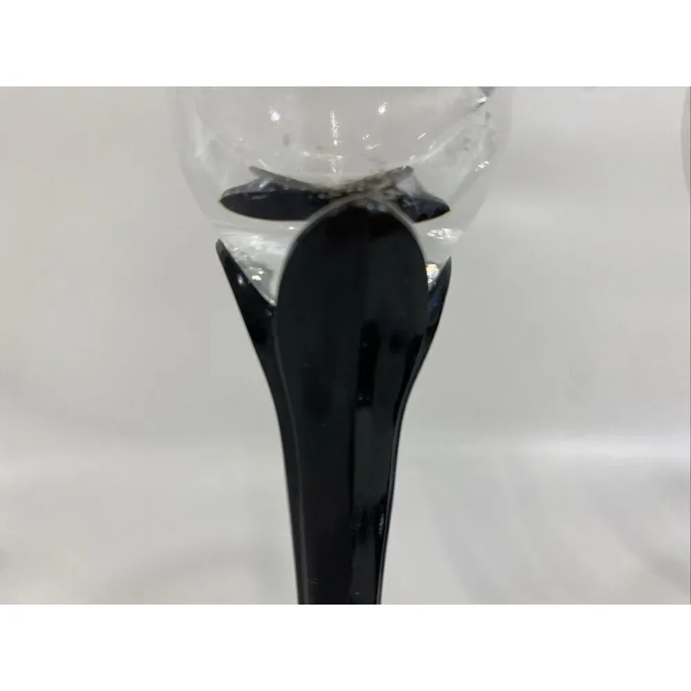 Fostoria Black‎ Ebony Lotus Candlesticks Set Of 3 7.5” Opaque Crystal